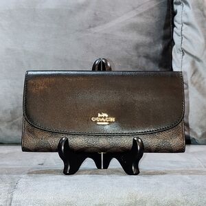 COACH SIGNATURE MONOGRAM TRI-FOLD LONG SNAP WALLET COATED CANVAS & LEATHER NWOT